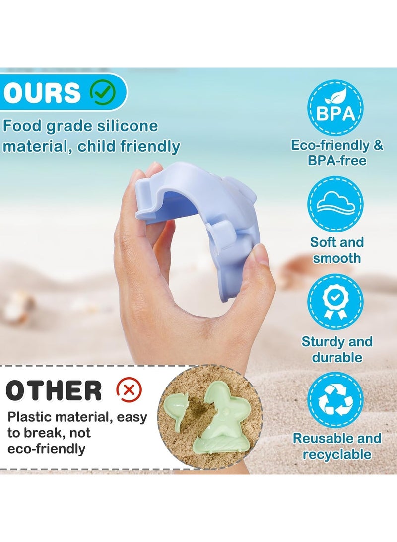 VUCATIN Silicone Sand Toys for Baby with Portable Beach Bag - Kids Beach Set with Beach Toy Molds Shovel Bucket Set - Sand Toys Toddler Sandbox Toys for Kids Outdoor Summer Playset (Blue)  - Image 2