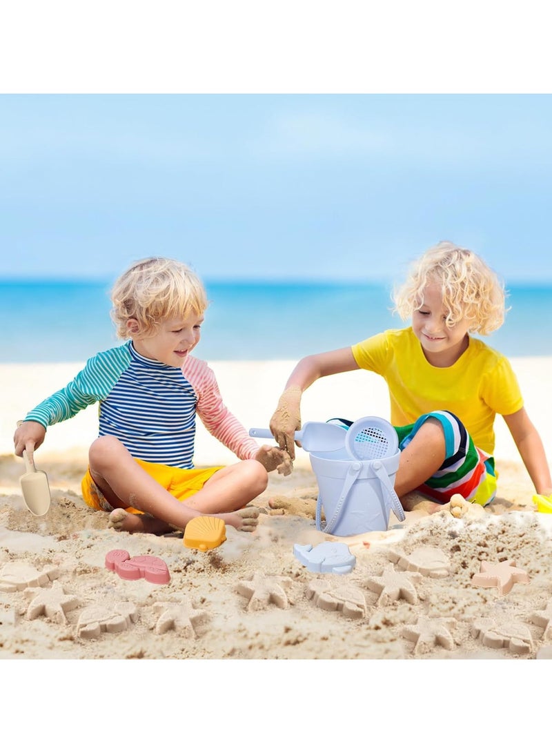 VUCATIN Silicone Sand Toys for Baby with Portable Beach Bag - Kids Beach Set with Beach Toy Molds Shovel Bucket Set - Sand Toys Toddler Sandbox Toys for Kids Outdoor Summer Playset (Blue)  - Image 5