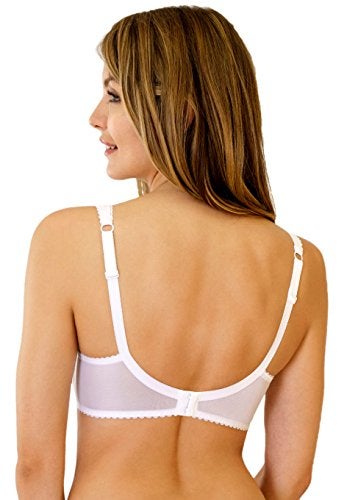 Rosme Women's Balconette Bra with Push Up Effect – Plus Size Sexy Lace Demi Half Cup Bra – Lightly Padded Underwired Low Cut Mesh Design Annija, White, Size 44D - Image 2