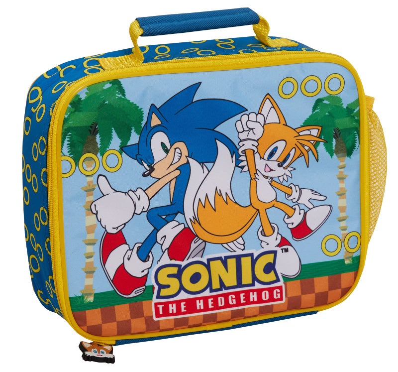 Sonic The Hedgehog Lunch Bag for Kids Sega Lunch Box School Travel Insulated Lunchbag with Drinks Holder Blue
