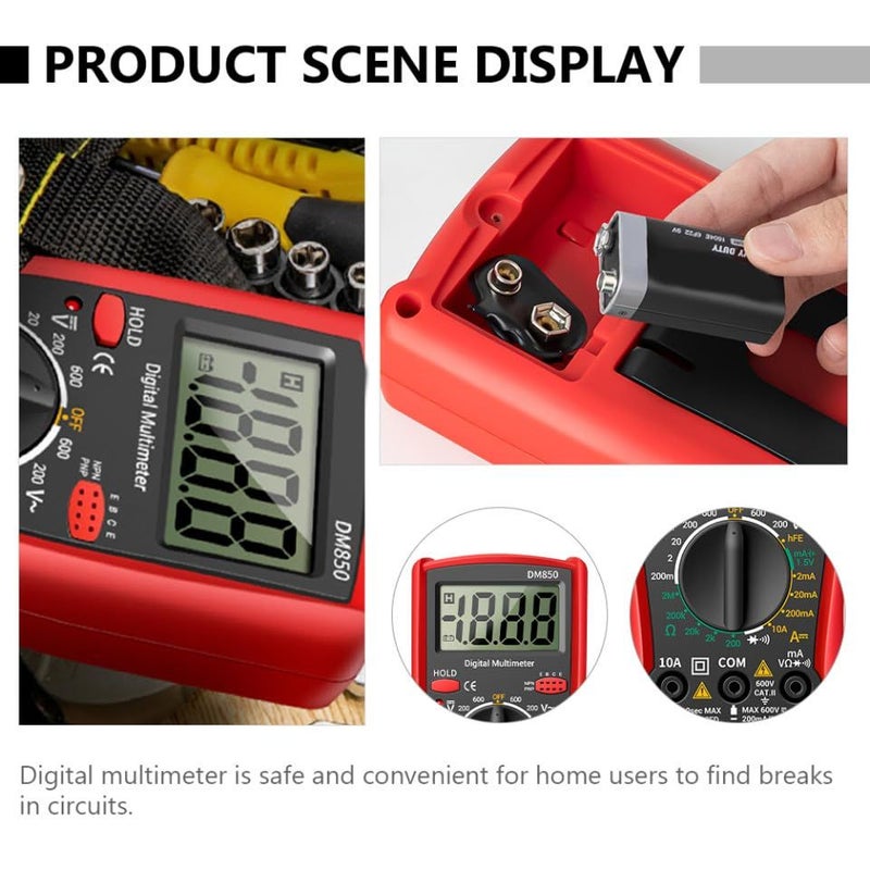 Red Digital Multimeter Handheld Voltage Current Resistance Tester - Image 4