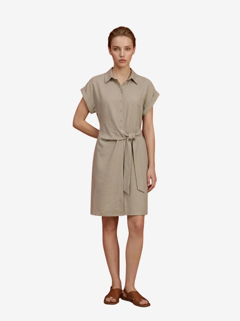 My Fashion Stone Natural MY FASHION Cotton Poplin Mini Shirt Dress for Women | Best Price UAE