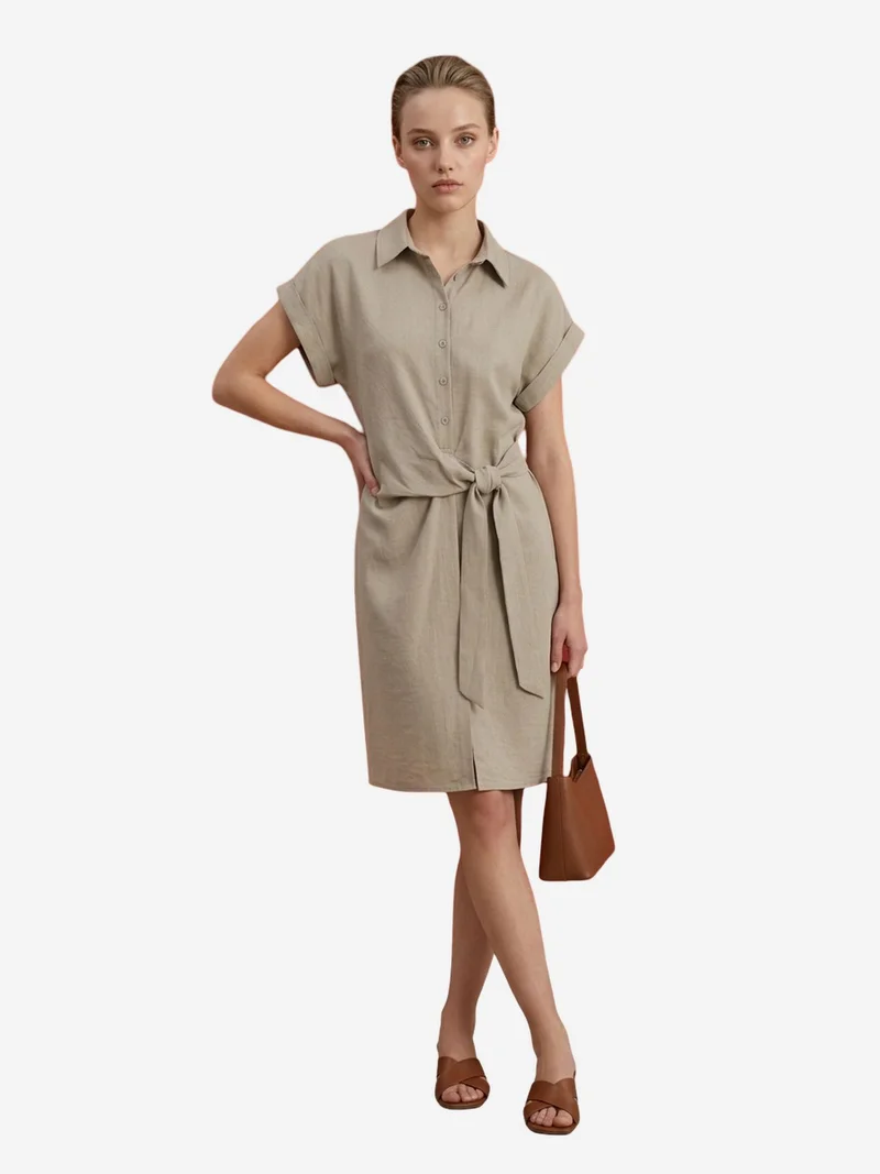 My Fashion Stone Natural MY FASHION Cotton Poplin Mini Shirt Dress for Women | Best Price UAE
