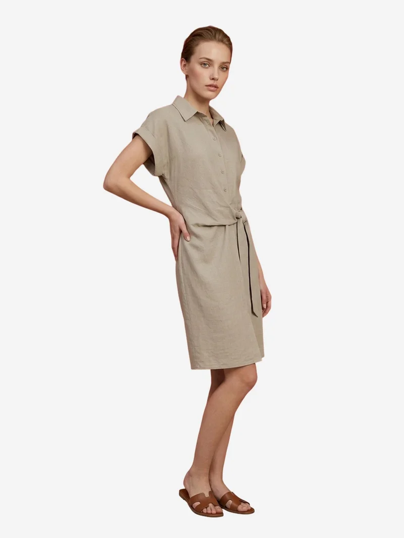 My Fashion Stone Natural MY FASHION Cotton Poplin Mini Shirt Dress for Women | Best Price UAE