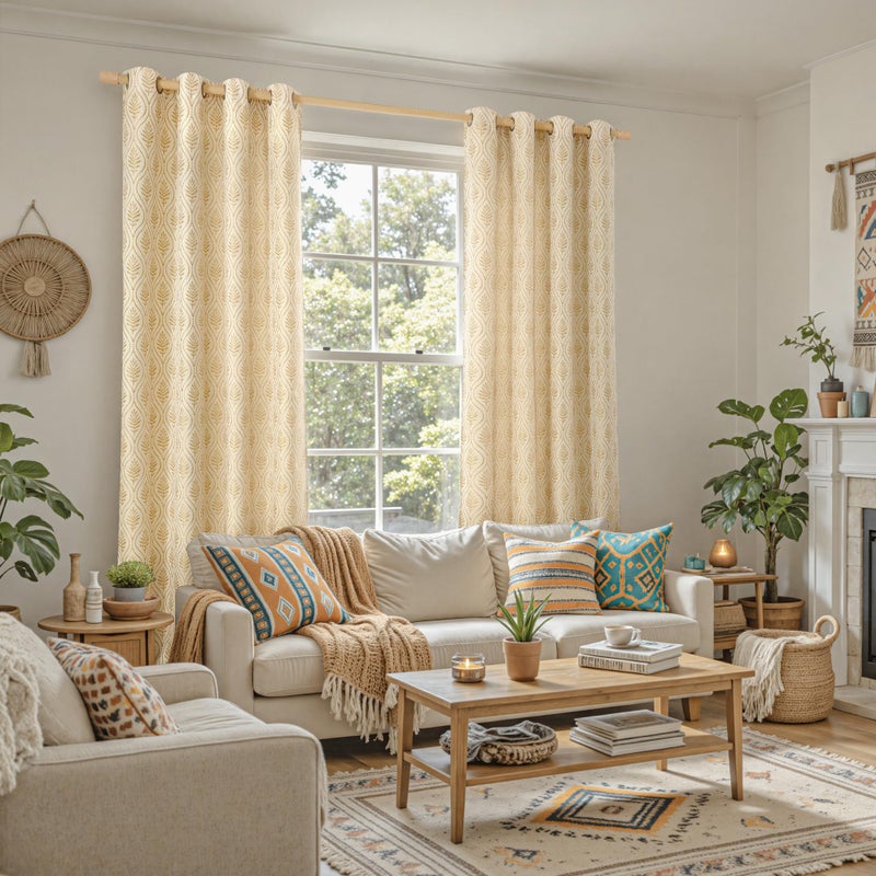 BGment Gold Linen Curtains for Living Room, French Country Leaf Jacquard Botanical Pattern Cottage Core Boho Vintage Grommet Light Filtering Semi Sheer Linen Curtains, 2 Panels, 52 x 84 Inch - Image 2