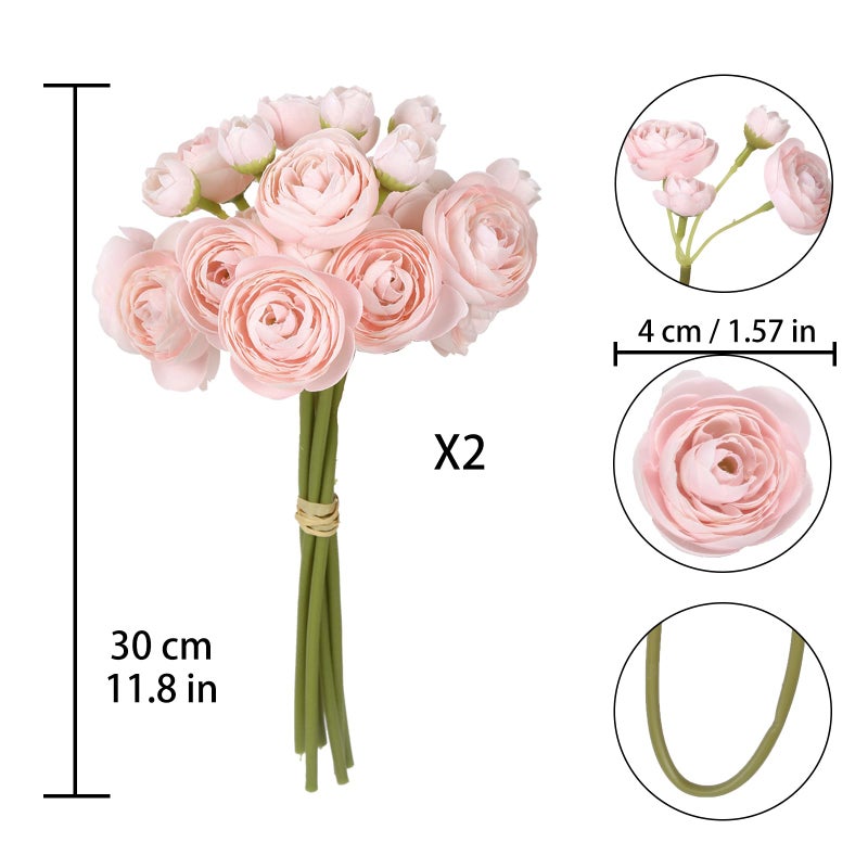 IPOPU Faux Ranunculus Flowers 2 Bouquets Small Pink Flowers Artificial Ranunculus 12PCS Mini Pink Fake Flower for DIY Wedding Bouquet Bridal Shower Decor Filler Flower Centerpieces (Blush Pink) - Image 2