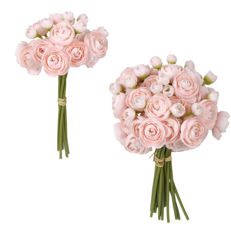 IPOPU Faux Ranunculus Flowers 2 Bouquets Small Pink Flowers Artificial Ranunculus 12PCS Mini Pink Fake Flower for DIY Wedding Bouquet Bridal Shower Decor Filler Flower Centerpieces (Blush Pink) - Image 1