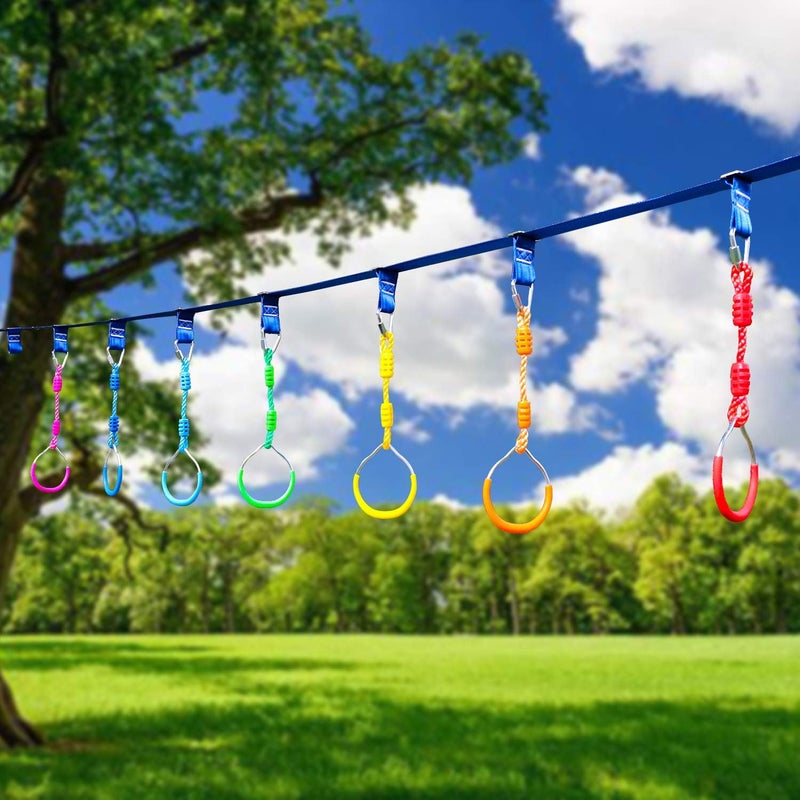 Rainbow Craft 7-Pack Colorful Ninja Rings - Gymnastic Ring, Swing Bar Ring, Monkey Rings for Backyard Ninja Warrior Obstacle Slackline Kits - Image 3