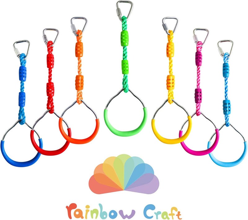 Rainbow Craft 7-Pack Colorful Ninja Rings - Gymnastic Ring, Swing Bar Ring, Monkey Rings for Backyard Ninja Warrior Obstacle Slackline Kits - Image 1