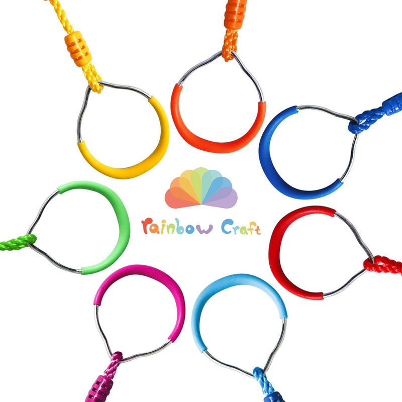 Rainbow Craft 7-Pack Colorful Ninja Rings - Gymnastic Ring, Swing Bar Ring, Monkey Rings for Backyard Ninja Warrior Obstacle Slackline Kits - Image 2