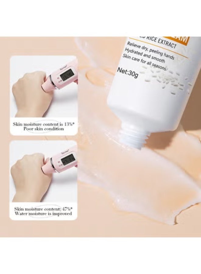 BIOAOUA Rice Puree Hand Cream,, Fast Absorbing Anti Ageing Hand Cream, Smooth And Soft Skin Crack Repair Cream To Remove Wrinkles Darkness 30g - Image 2