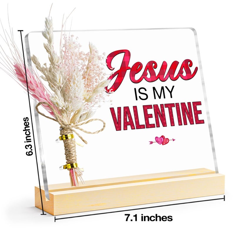 Oqtumes Valentines Gifts, Jesus Is My Valentine Decorative Sign, Bouquet Acrylic Sign With Wooden Stand for Office Desk Table Shelf - Image 2