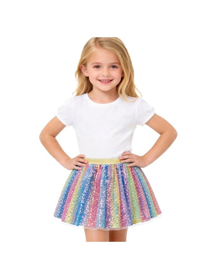 Magic Park تنورة تول مزينة بالخرز للفتيات من 1-14 سنة تنورة قصيرة ملونة للحفلات أعياد الميلاد - Image 1