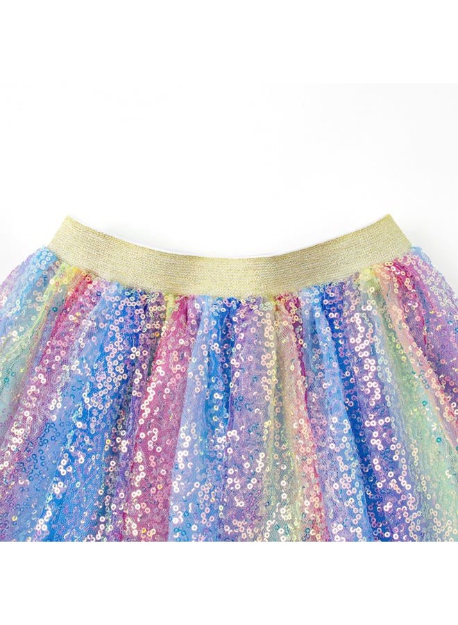 Magic Park تنورة تول مزينة بالخرز للفتيات من 1-14 سنة تنورة قصيرة ملونة للحفلات أعياد الميلاد - Image 4