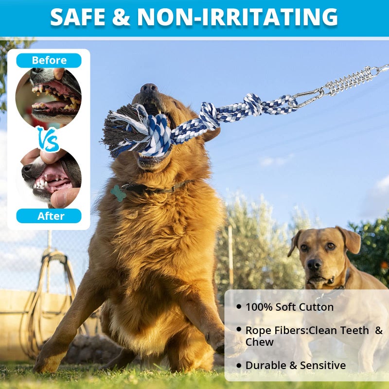 TT TRSMIMA Spring Pole Dog Rope Toys: Dog Rope Pull & Tug of War Toy with a Big Spring Pole Kit & 2 Strong Dog Rope Toys & 16ft Rope - Muscle Builder Interactive Dog Toy for Pitbull Medium Large Dog Alaska - Image 2