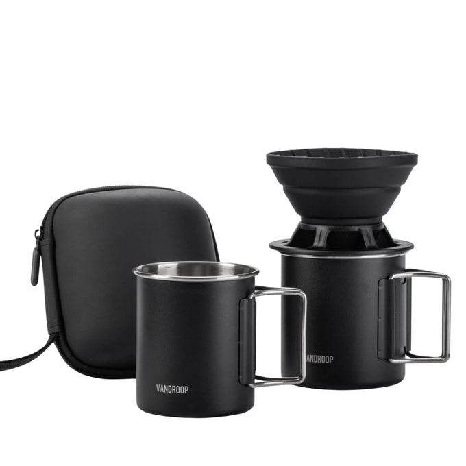 PORTABLE POUR OVER COFFEE MAKER SET COLLAPSIBLE SILICONE COFFEE DRIPPER SET PERFECT FOR TRAVEL CAMPING HOME BLACK CUP 2CUP