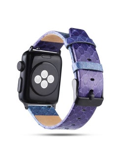 Replacement Strap For Apple Watch Series 7 45mm / 6 & SE & 5 & 4 44mm / 3 & 2 & 1 42mm Snake Skin Texture Top-grain Leather Strap Purple