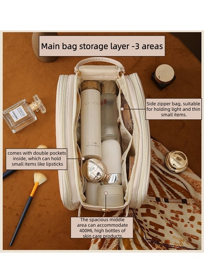 حقيبة مكياج قابلة للحمل، حقيبة تنظيم مكياج لأدوات التجميل مع فاصل وحجرات للفرش، حقيبة سفر مقاومة للماء لمستحضرات التجميل للنساء والفتيات (بني) - Image 5