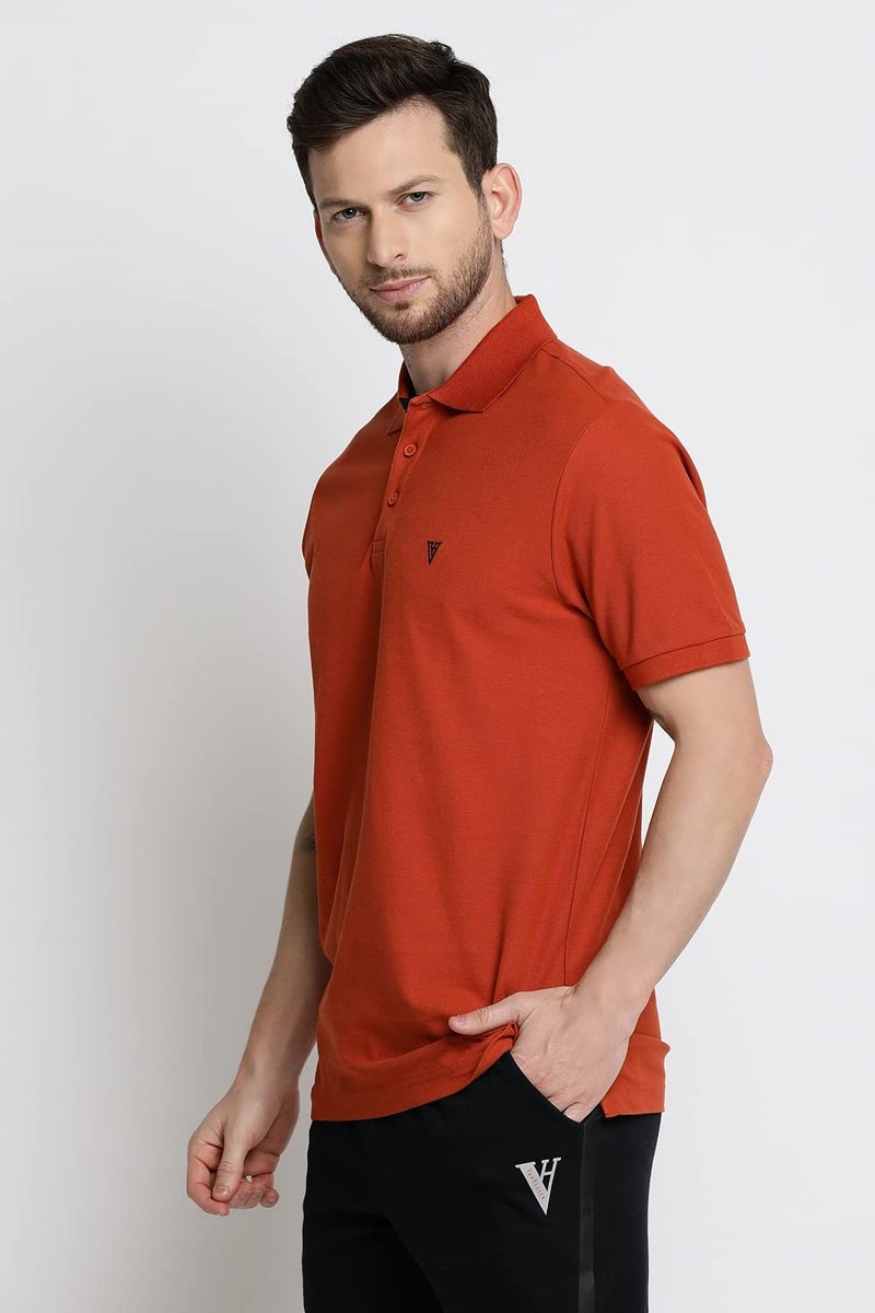 Van Heusen Athleisure Men Athleisure Colour Fresh Polo Regular Fit T-Shirt-100% Combed Cotton-Moisture Wicking, Ultra Soft_60032_Dusty Orange_XXL - Image 3