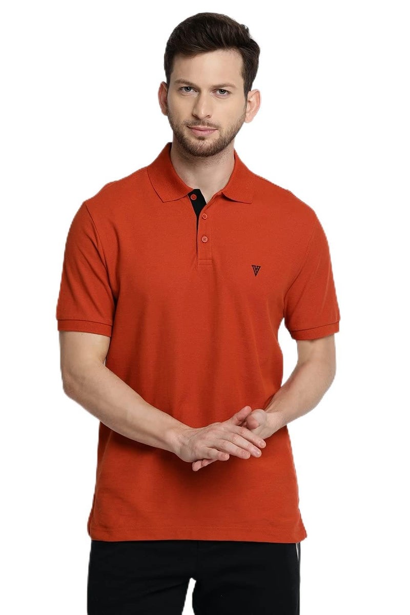 Van Heusen Athleisure Men Athleisure Colour Fresh Polo Regular Fit T-Shirt-100% Combed Cotton-Moisture Wicking, Ultra Soft_60032_Dusty Orange_XXL - Image 1
