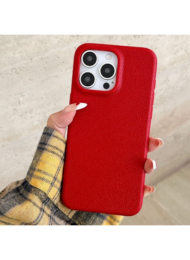 NIBEMINENT Solid Color Leather Pattern Protective TPU Case Cover For iPhone 16 Pro, Red