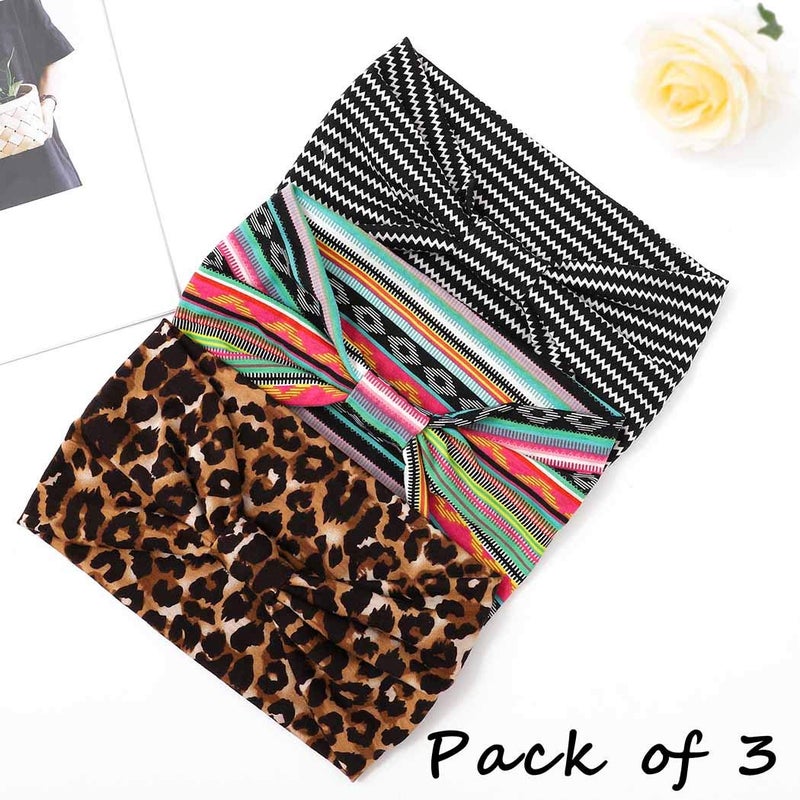 Aceorna Boho Bandeau Headbands Wide Knot Hair Band Stretch Turban Head Wraps Fashion Hair Accessories for Women 3 Pcs (Casual) - Image 1