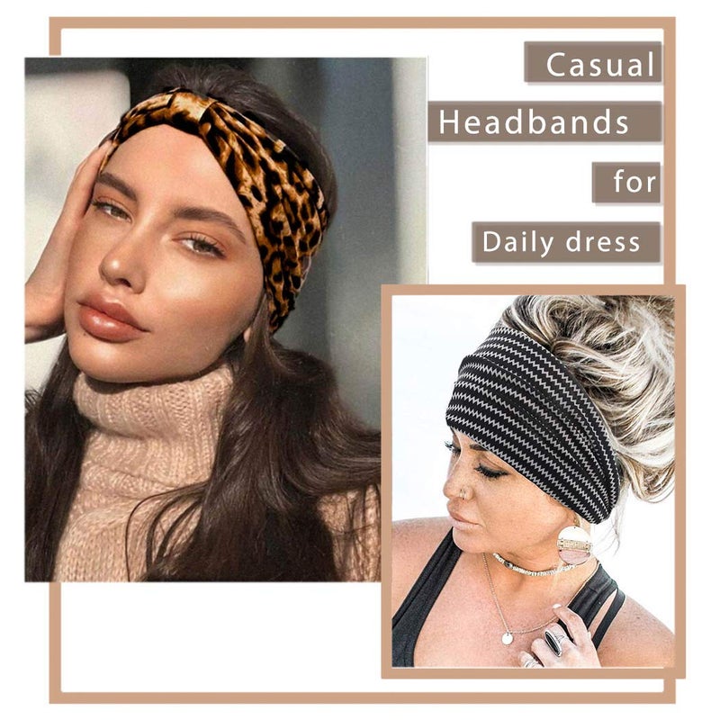 Aceorna Boho Bandeau Headbands Wide Knot Hair Band Stretch Turban Head Wraps Fashion Hair Accessories for Women 3 Pcs (Casual) - Image 5