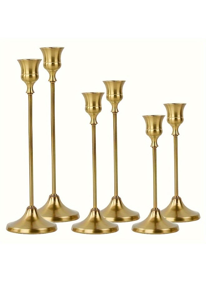 Anfan 6pcs Brushed Golden Metal Bell Candle Holders, Romantic Tabletop Decorative Centerpiece for Wedding, Christmas, Home & Hotel, Ideal Gift & Party Ornament, Candles Not Included - Image 1