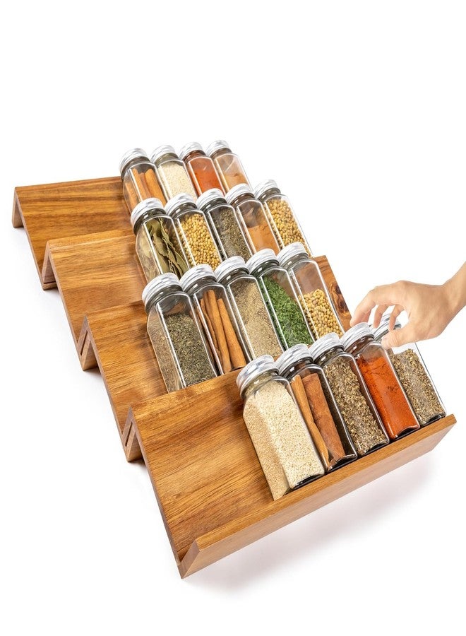 MUGATH Bamboo Spice Drawer Organizer Expandable 4 Tier Spice Rack Tray for Kitchen Drawer, Adjustable Wooden Spice Holder for Cabinet Countertop Pantry Storage, Space Saving Masala Organizer Stand (4Pcs) - Image 1