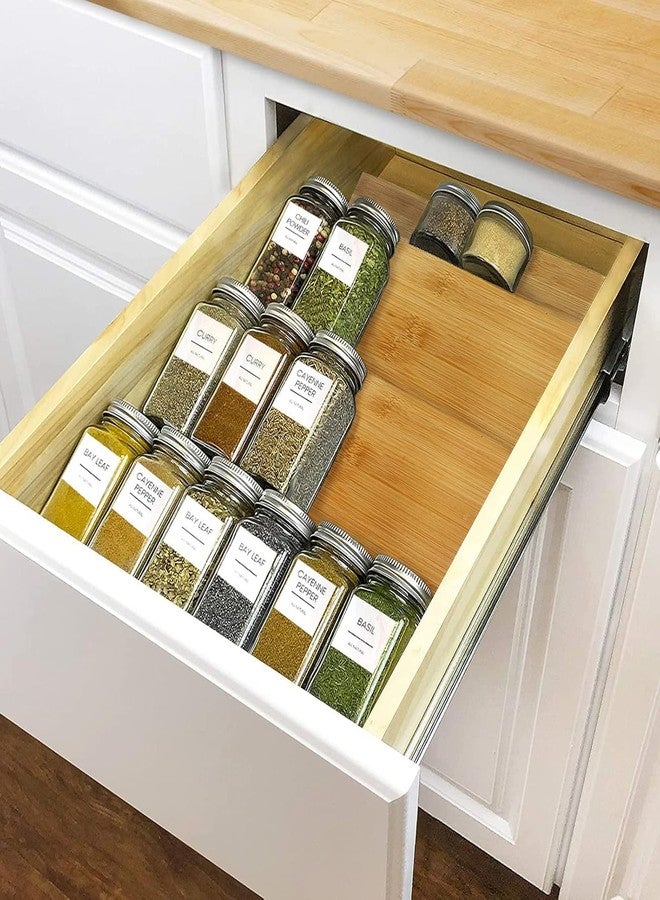 MUGATH Bamboo Spice Drawer Organizer Expandable 4 Tier Spice Rack Tray for Kitchen Drawer, Adjustable Wooden Spice Holder for Cabinet Countertop Pantry Storage, Space Saving Masala Organizer Stand (4Pcs) - Image 3