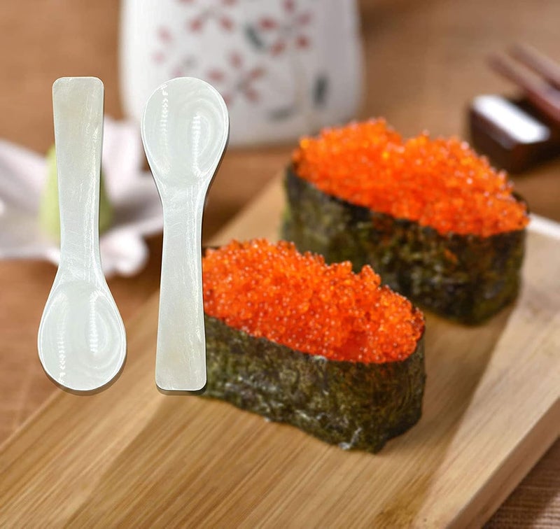 Wenplus 2 Pack 4.33in Caviar Spoons Handcraft Mother of Pearl MOP Caviar Spoon W Round Handle with One Plastic Storage Box- White (H) - Image 3
