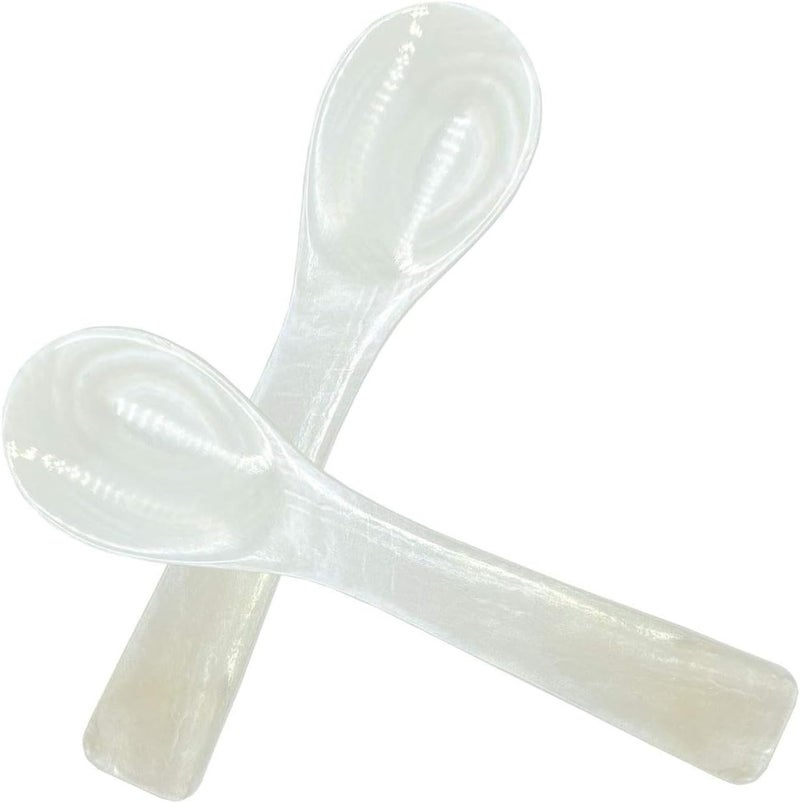 Wenplus 2 Pack 4.33in Caviar Spoons Handcraft Mother of Pearl MOP Caviar Spoon W Round Handle with One Plastic Storage Box- White (H) - Image 1