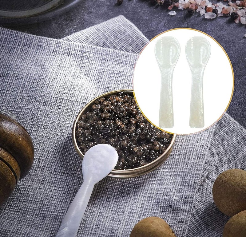 Wenplus 2 Pack 4.33in Caviar Spoons Handcraft Mother of Pearl MOP Caviar Spoon W Round Handle with One Plastic Storage Box- White (H) - Image 4