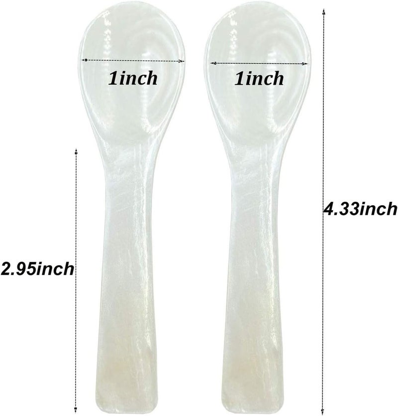 Wenplus 2 Pack 4.33in Caviar Spoons Handcraft Mother of Pearl MOP Caviar Spoon W Round Handle with One Plastic Storage Box- White (H) - Image 2