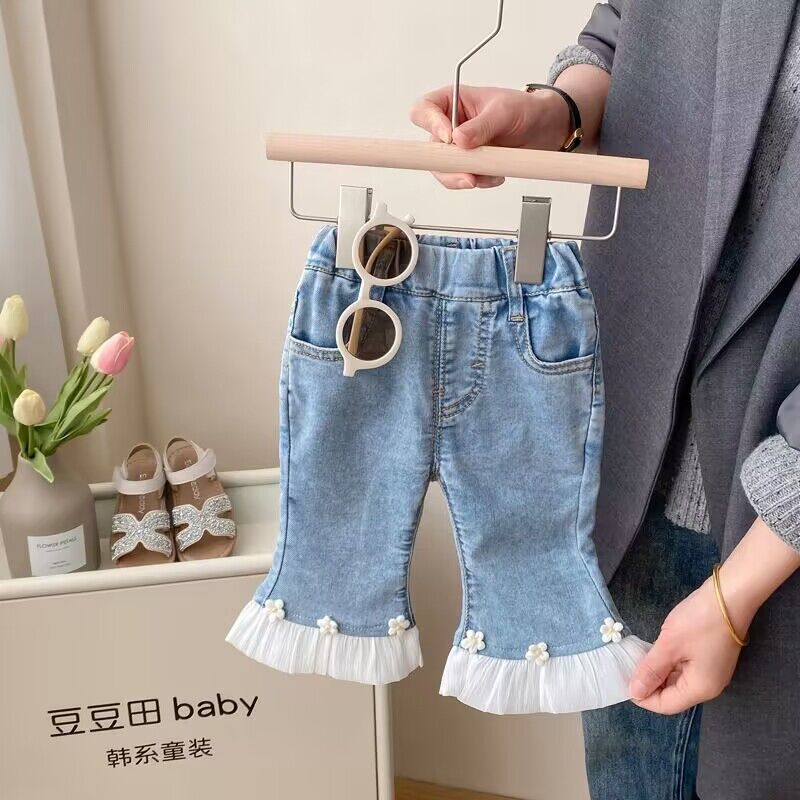 Girls' Jeans Spring Stylish Children'S Long Pants For Girls Baby Outerwear Toddler Flared Pants Autumn - Image 1