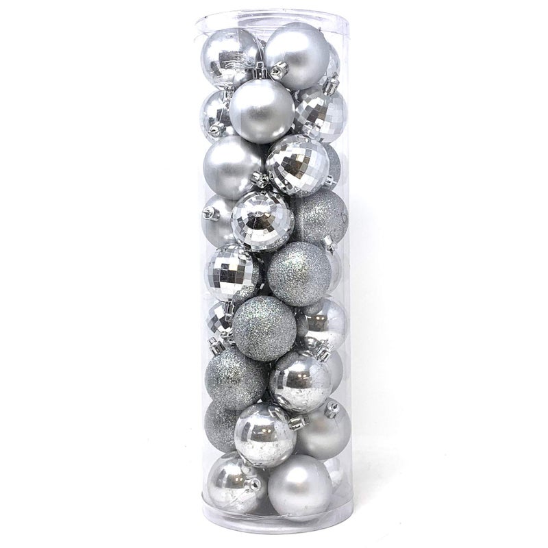 allgala allgala Christmas Balls 36 PK 2 Inch (5CM) Pre-Strung Shatter Proof Christmas Ornament Balls for Xmas Tree-4 Style-Silver  - Image 1