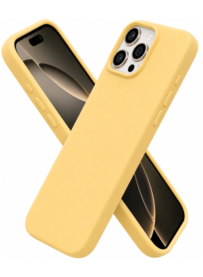 Premium Silicone Case for iPhone 16 Pro Max – Soft Touch Shockproof Protective Cover with Camera Protection, Microfiber Lining Anti-Fingerprint Anti-Scratch Finish Case - Yellow