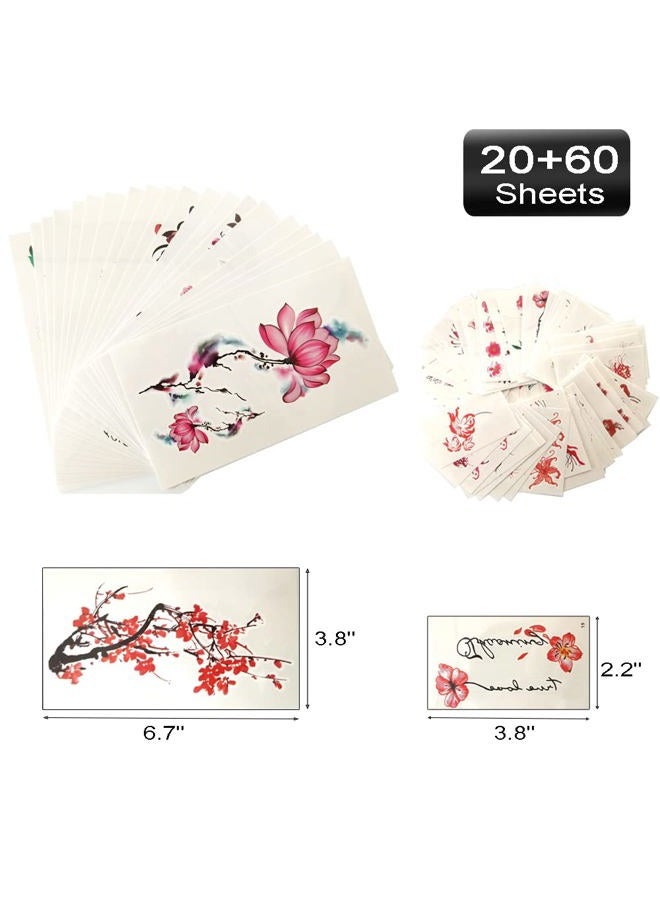 HinchJone 80 Sheets Flowers Temporary Tattoos Stickers Creative Small Red Flowers Large Roses Mixed Style Body Arm Chest Waist Face Neck Fake Tattoos for Women Girl or Kids - Image 4