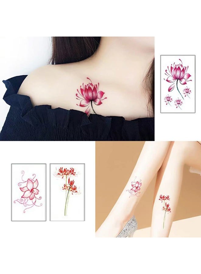 HinchJone 80 Sheets Flowers Temporary Tattoos Stickers Creative Small Red Flowers Large Roses Mixed Style Body Arm Chest Waist Face Neck Fake Tattoos for Women Girl or Kids - Image 2