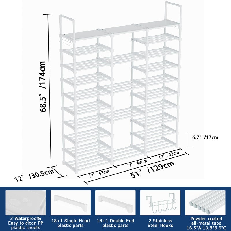 Mavivegue 10 Tiers Shoe Rack, Large Storage Space, 55-60 Pairs, White, Polypropylene - Image 3