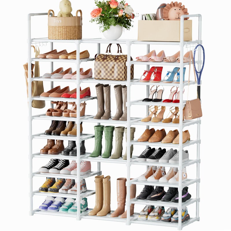 Mavivegue 10 Tiers Shoe Rack, Large Storage Space, 55-60 Pairs, White, Polypropylene - Image 1