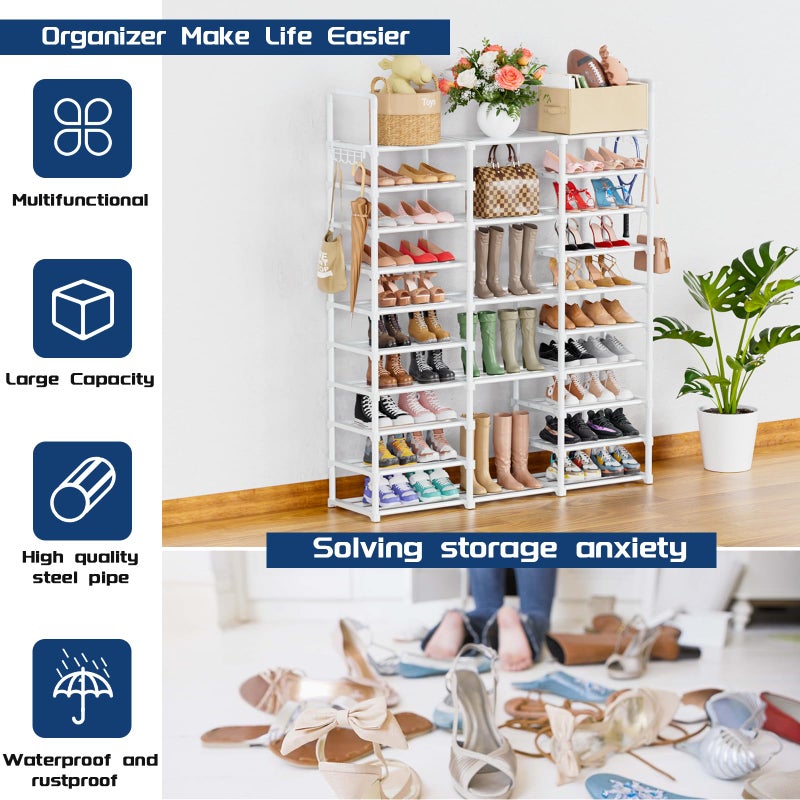 Mavivegue 10 Tiers Shoe Rack, Large Storage Space, 55-60 Pairs, White, Polypropylene - Image 5