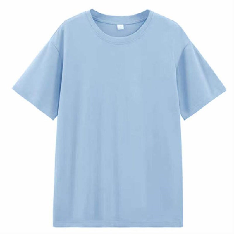 Cotton Round Neck 200g Loose Tee Unisex Summer sky blue - Image 1