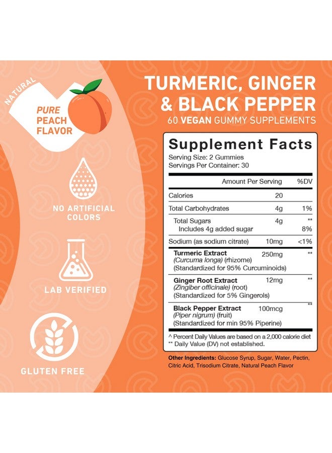 PUREFINITY Turmeric and Ginger Supplement Gummies with Black Pepper, Joint Support Curcumin Chewables with Delicious Flavor - Gluten Free, Non-GMO, Vegan, 60 Count - Image 4