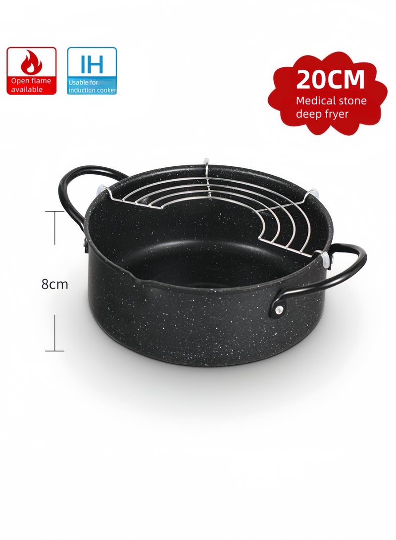 nihao Medical Stone Fryer, Home Use Composite Bottom Frying Pan, Non-stick Induction Cooker Gas Frying Pan, Small Oil Pan Frying Pan 20 CM - Image 1