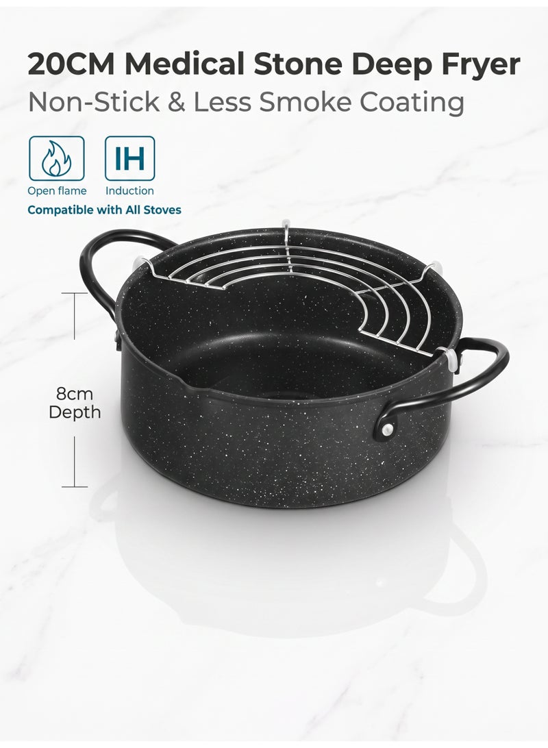 nihao Medical Stone Fryer, Home Use Composite Bottom Frying Pan, Non-stick Induction Cooker Gas Frying Pan, Small Oil Pan Frying Pan 20 CM - Image 1