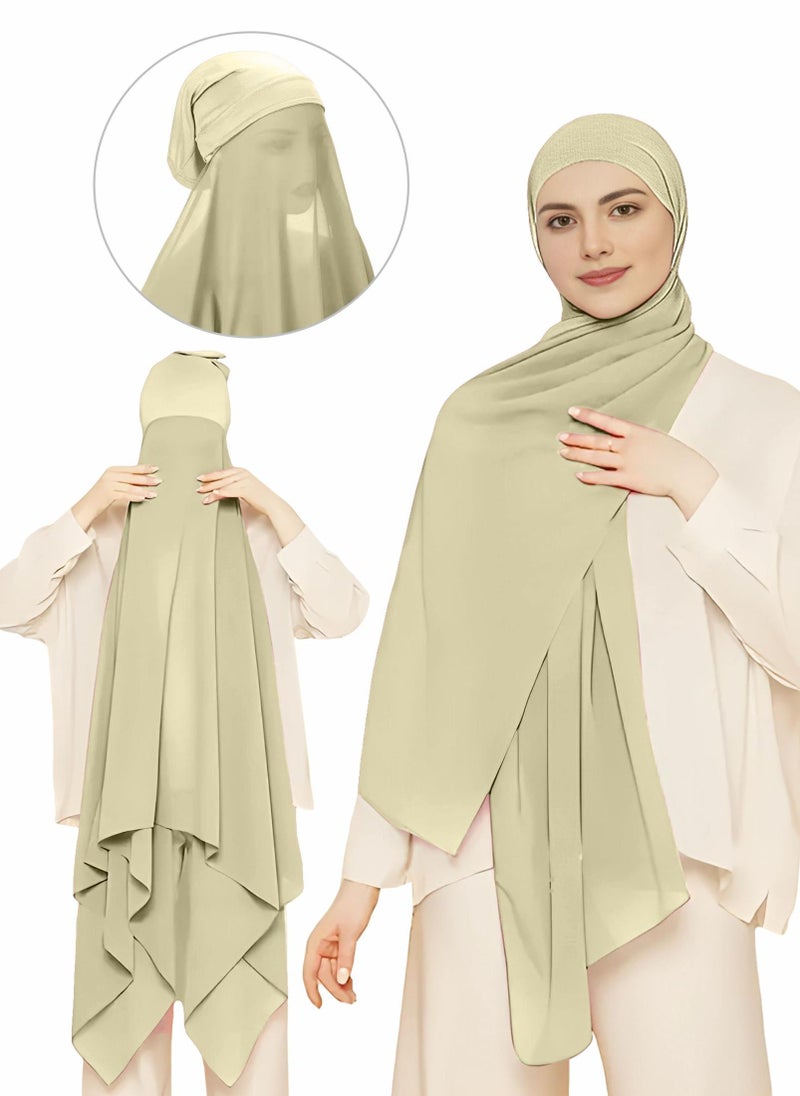 NUKHBAA Instant Hijab Wrap,Pullover Head Scarf with Tube Undercap Dark Vanilla color Hijab-HC1  - Image 1