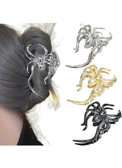 AUOCATTAIL 3 Pcs Halloween Spider Large Hair Clip Metal Gothic Punk Ponytail Holder Hair Claw Clips Non Slips Jaw Clips for Halloween Cosplaying Accessories