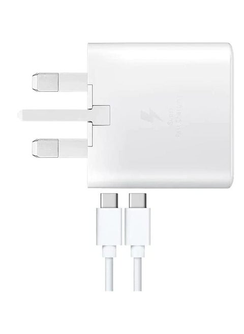 Super Fast 25W Charger With 1 Year's Warranty Including USB C Charging Cable in Box For compatible Samsung S22, S22 Ultra, S20, S10, Note Series & Earlier Models With USB C Connector (White