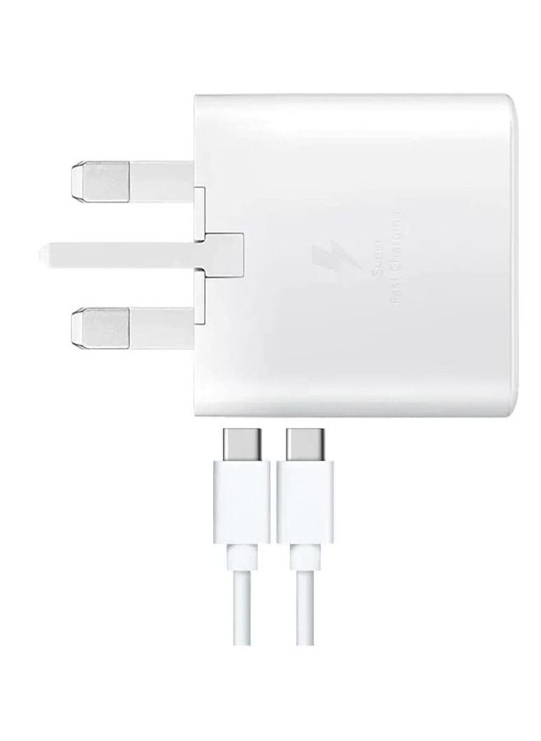 Generic - Super Fast 25W Charger With 1 Year's Warranty Including USB C Charging Cable in Box For compatible Samsung S22, S22 Ultra, S20, S10, Note Series & Earlier Models With USB C Connector (White - Image 1